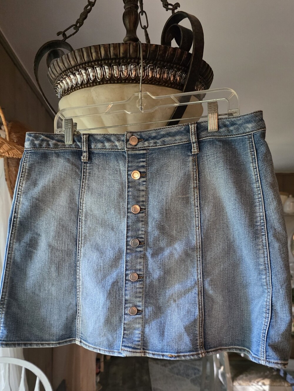 Faded Glory Button-Front Light Blue Denim Mini Skirt